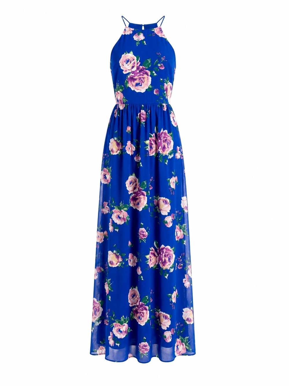Everly Floral Royal Blue Lined Maxi Dress Medium